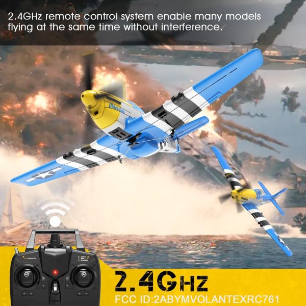 VOLANTEXRC RC Plane - P51 Mustang Ready to Fly with X-Pilot Stabilization - Remote Control Aircraft for Adults, One-Key Aerobatics, 2.4GHz 6-Axis Gyro (Blue) - Image 3