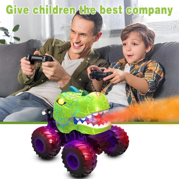 Dinosaur Remote Control Car, 360° Rotating RC Stunt Car Monster Truck Toys with Spray, Light & Sound, 2.4GHz All Terrain RC Cars for Boys Age 4-7, Birthday Gifts for Kids 3-5 6 7 8-12 (Green) - Image 7