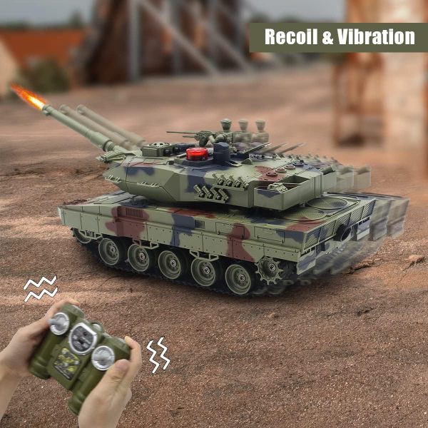 Fistone RC Battle Tank Set, 1/24 Scale 2.4G Remote Control T90 Tank and Leopard Battle Tank with Realistic Sounds, Lights, Life Indicators and Spray Military Toys for Kids and Adults - Image 6