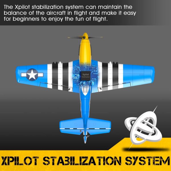 VOLANTEXRC RC Plane - P51 Mustang Ready to Fly with X-Pilot Stabilization - Remote Control Aircraft for Adults, One-Key Aerobatics, 2.4GHz 6-Axis Gyro (Blue) - Image 6