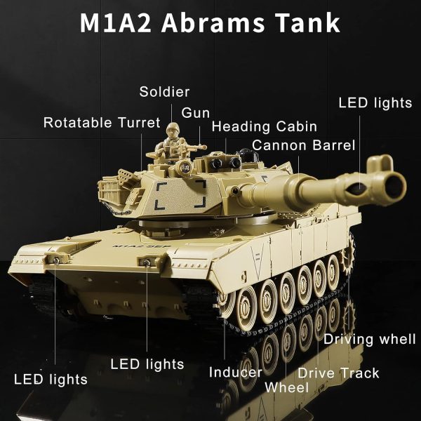 RC Tanks | 1:28 Abrams M1A2 Tank Army Tank Toys for Boys, Adults Gifts 9 Channels Remote Control Vehicles with Sound and Light,RC Military Toys for Kids Boys Girls - Image 3