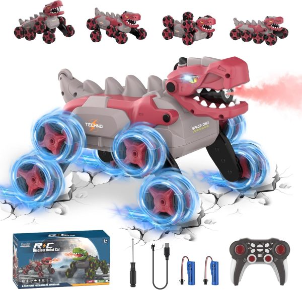 Dinosaur Remote Control Car - 8WD RC Car Toy for 4 5 6 7 8 Year Old Boys, 2.4Ghz RC Drift Monster Truck, Transform Stunt Car with 360°Rotating/Spray/Roar, Birthday Xmas Gifts for Kids Age 4-6 5-7 8-12 - Image 2