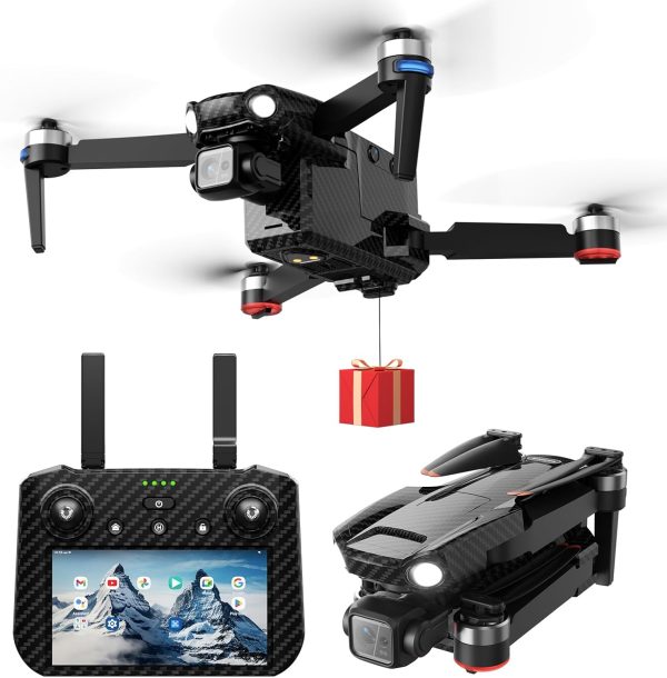 Payload Release Drone 2025NewUpgraded Touch Screen Remote Drones with Camera for Adults 4K, Drones for Adults, 5 Miles Long Range, 3 Axis Gimbal, Tablet Controller, 82 Minutes Long Battery without Obstacle Avoidance, Time-lapse, Follow Me/Car, Carbom Fiber Feature Gift Drone - Image 2