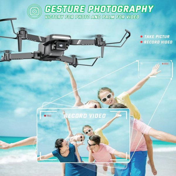 Drone with Camera for Kids - RC Helicopter Boy Gifts Toys, Mini FPV Drones with 1080P HD Camera, Foldable Remote Control Quadcopter with One Key Start, Stable Hover, Gesture Selfie, 2 Batteries, Black - Image 4