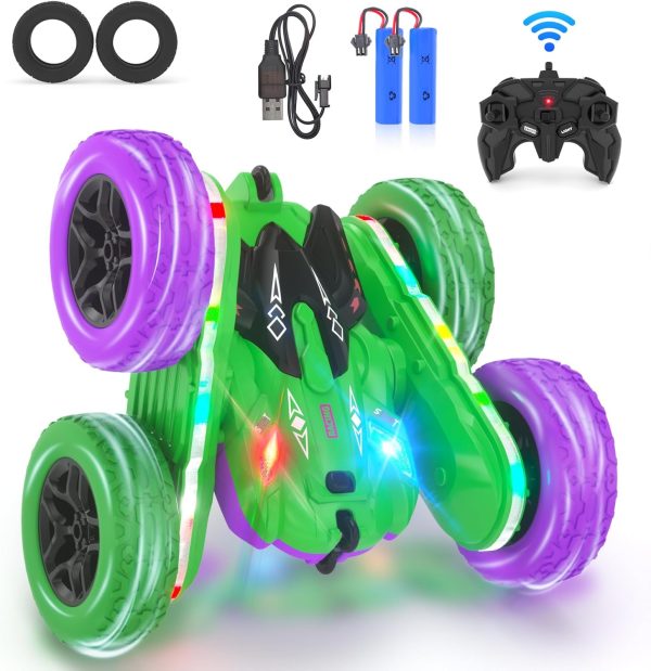 Remote Control Car, RC Cars, RC Stunt Car Toys with New Upgraded Strip Light & Headlight, RC Cars for Boy Girl Gifts with 2.4Ghz, 600mAh, 4WD, 90 Min Playtime, 360° Rotating, Double Sided - Image 2