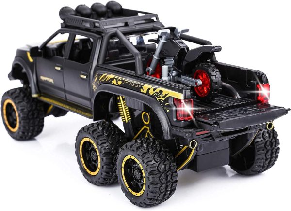 SASBSC Toy Pickup Trucks for Boys F150 Raptor DieCast Metal Model Car with Sound and Light for Kids Age 3 Year and up Black - Image 7