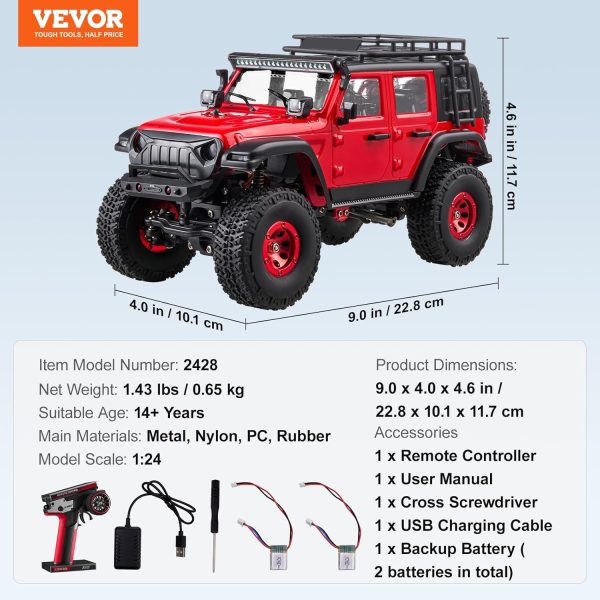 VEVOR RC Crawler 1/24 Scale RC Car Rock Crawler All Terrain 4WD Off-Road Truck with led Light 2 Rechargeable Batteries, 2-Speed Adjustable Hobby Racing Car Gift for Adults - Image 9