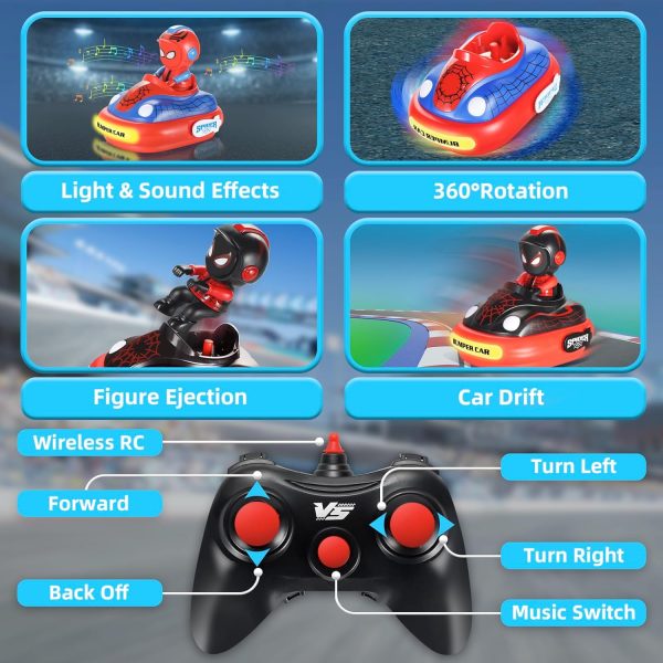 Spider Remote Control Bumper Car Set of 2, Mini RC Car with Light & Sound Effect 360° Rotating Spider Figures Bump and Eject Toy Cars for Kids Boys Girls 3-4 4-6 5-7 8-13 - Image 4