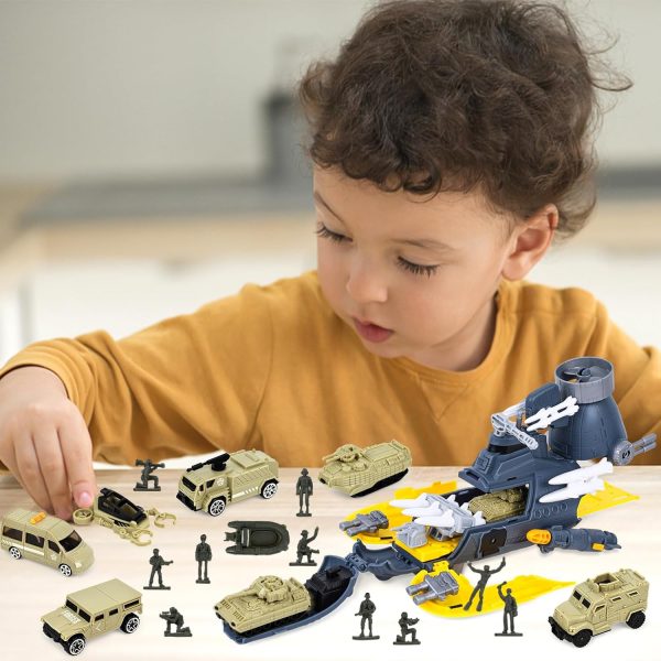 LovesTown 18PCS Army Toys for Kids, Submarinee Toy Military Vehicles Army Men Tanks Set with Soldier Men for Kids Boys Birthday Gifts - Image 6