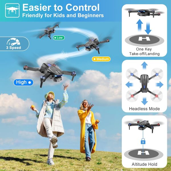 Drone with Camera 1080P HD for Kids Adults, Foldable FPV Mini Drone with 2 Batteries, One Key Take Off/Land, Altitude Hold, Headless Mode, Gravity Control, Gestures Selfie, 360°Flip, 3 Speed Mode, Waypoint Fly - Image 6