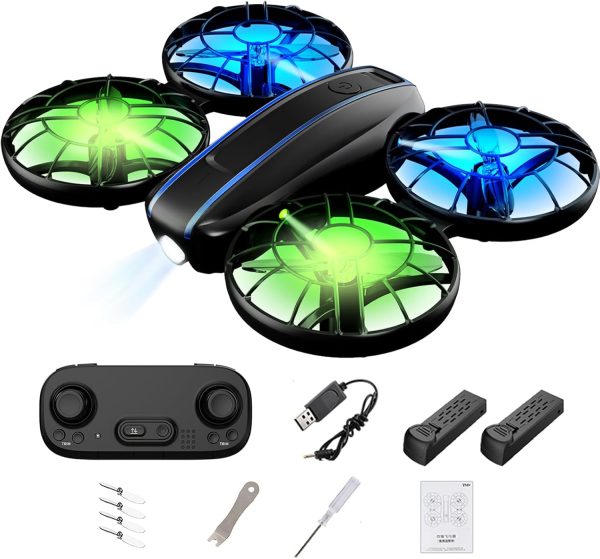 RC Drone for Kids and Beginner, Small RC Quadcopter with Lights and 3D Flip, Altitude Hold, Headless Mode, Propeller Full Protect, Easy to Fly Toys Drone for Kids Boys and Girls Gift (2 Batteries) - Image 2