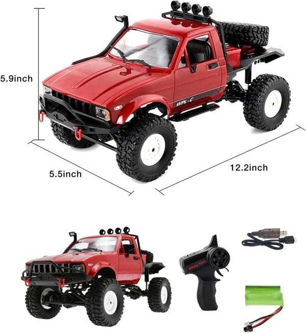 1/16 Scale RC Crawler, WPL C14 RC Truck RTR 4x4 Off-Road 2.4GHz Remote Control RC Rock Crawler with LED Lights for Adults Toy - Image 6