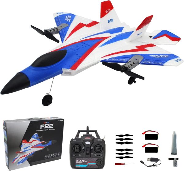 RC Plane 4 Channel Remote Control Airplane, F-22 RC Airplane for Beginners Adult with Stunt Flying Xpilot Stabilization System & Aerobatic, Two Batteries, RC Airplane Gift Toy for Kids - Image 2