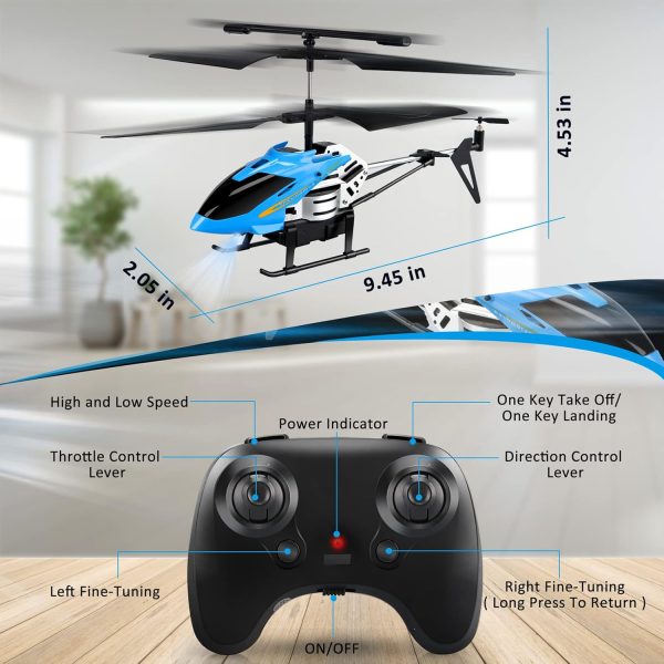 Dolanus RC Helicopters - Remote Control Helicopter Toys: One Key Take-Off/Landing, Automatic Altitude Hold, LED Light & 3.5 Channel Gyro Stabilizer, Flying Toys - Gift for Boys/Girls Kids Adults, Blue - Image 7