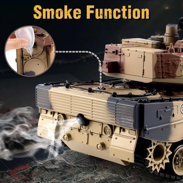 1:18 RC Tank, 2.4Ghz German Leopard II Remote Control Model Toys, RC Vehicle Tank That Shoots BBS and Water Bombs for Adults and Kids, Military Army Toys with Smoke, Lights, Sound and Recoil - Image 3