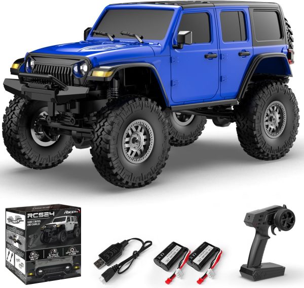 RCS24 Off Road 1/24 RC Truck 4x4 Off Road Crawler Climbing Vehicle All Terrain RC Monster Truck Remote Control Car with Bright Headlight 2 Batteries Waterproof Hobby Toys(RTR Blue) - Image 2