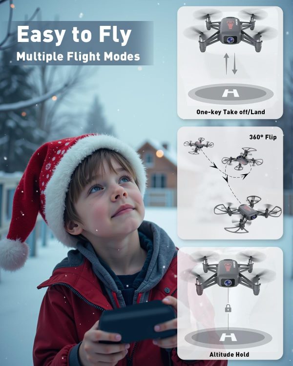 Drone with Camera, 1080P FPV Mini Drones for kids 8-12 and Adults, 2 Batteries, Altitude Hold, Headless Mode, 360°Flip, Gravity Control, Gestures Selfie, 3 Speed Mode, Drone Gift Toy for Boys Girls - Image 4