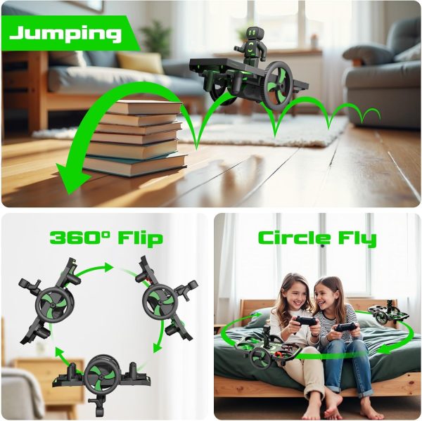 Drones for Kids 8-12 Mini Small Nano Indoor RC Quadcopter Toy for Age 10-15 12-14 Boys, 2 in 1 Remote Control Jumping Flying Car with Race on Land Mode,Circle Fly,360 Flip,Altitude Hold,2 Batteries - Image 4