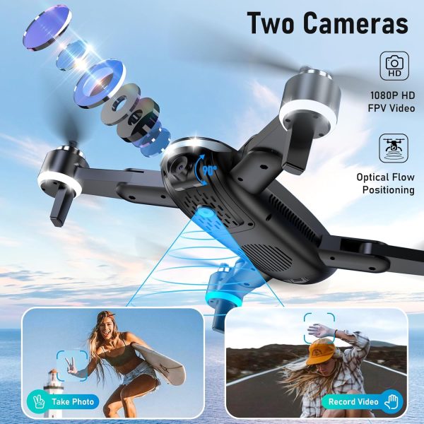 Drone with Camera, Mini Drone for Kids with 1080P HD FPV Camera, Brushless Motor, One Key Take Off/Land, Optical Flow Positioning, 360°Flip, Waypoint Fly, Gestures Selfie, 3 Speeds, 2 Batteries, Toys for Beginners - Image 4