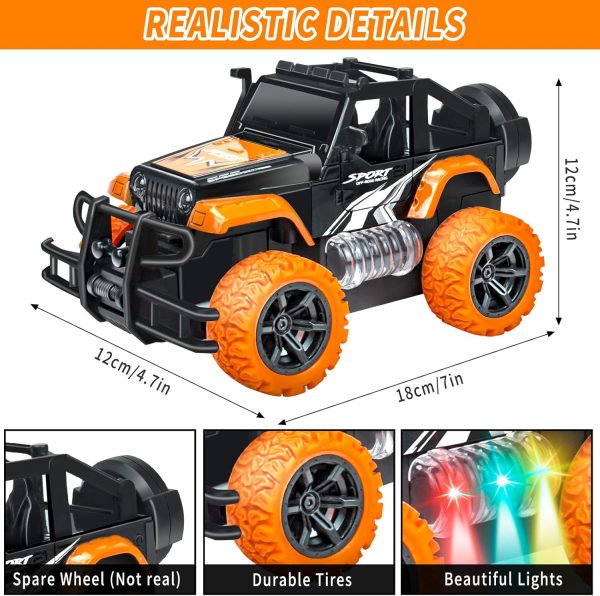 Remote Control Car for Kids 3-5, Off Road Rc Racing Car Vehicle Remote Control Truck Stunt Car for Girls Boys 4-7 8-12 Monster Trucks with 3 Color Led Lights Birthday Gift, Orange - Image 4