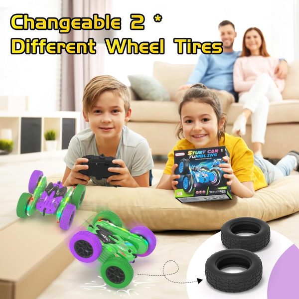 Remote Control Car, RC Cars, RC Stunt Car Toys with New Upgraded Strip Light & Headlight, RC Cars for Boy Girl Gifts with 2.4Ghz, 600mAh, 4WD, 90 Min Playtime, 360° Rotating, Double Sided - Image 3