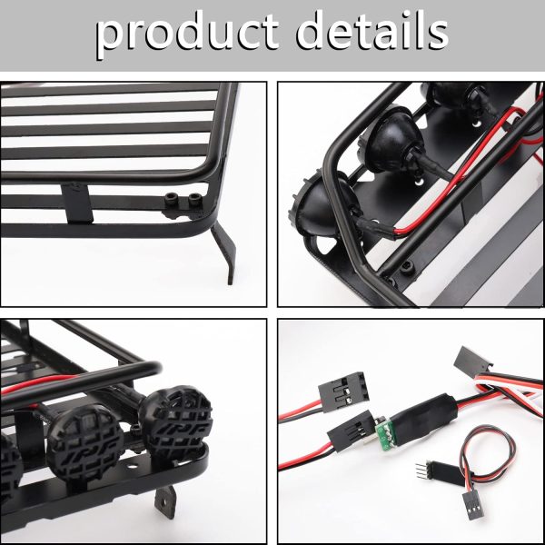 Metal RC Roof Rack (9.25 x 6.10 Inch) w/ 6 LED Lights & Elastic Luggage Net & Mini Gas Can & Bike Decor Accessories for 1:10 Rock Crawler SCX10 RC4WD TRX-4 (12.3"/313mm Wheelbase) - Image 5