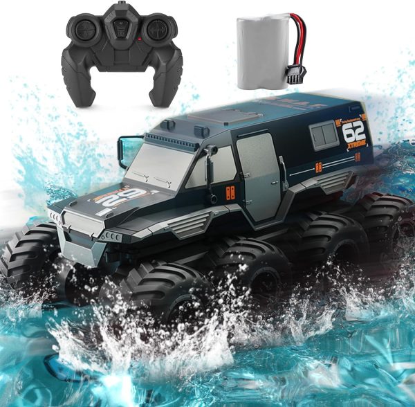 Amphibious RC Truck 1: 12 8WD, 2.4G Off Road Waterproof Large Remote Control Car for Boys, All Terrain RC Car Toys for 7 8 9 10 11 12 Year Old Boys/Girls 4+, Gift Birthday Christmas -Black - Image 2