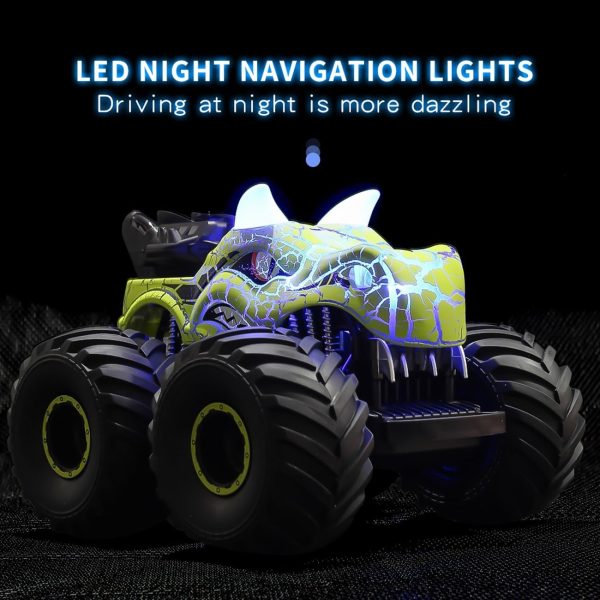 Threeking 1:18 Dinosaur RC Car Remote Control Cars Trucks Toy 4WD Off-Road Car Toys with Lights Spray Suitable for All Terrain Gifts Presents for Boys/Girls Ages 6+ Green - Image 6