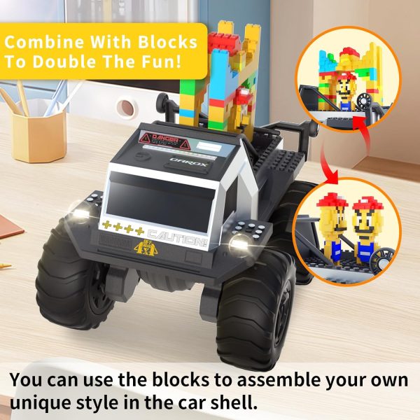 Carox 1:16 Amphibious Remote Control Car, 2.4GHz Waterproof RC Monster Truck with Building Blocks, DIY Sticker, Lights, All Terrain 4WD Off-Road Car Gifts Presents for Boys/Girls Ages 6, 7, 8 - Image 4