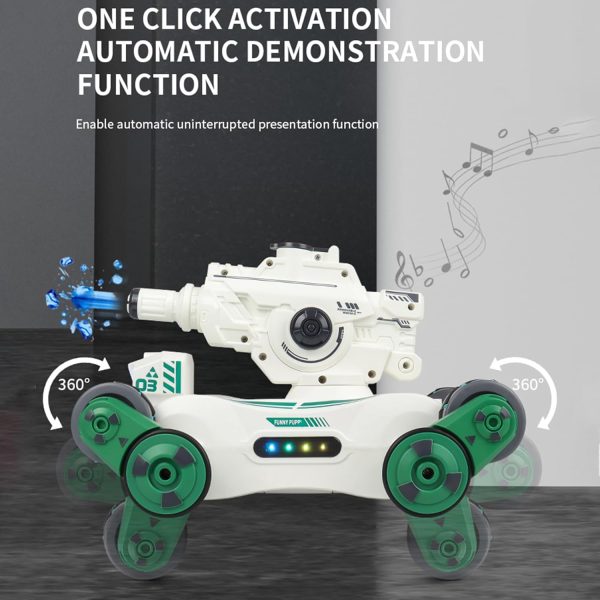 RC Tank That Shoots, RC Stunt Car Shooting Water Bullets, Gesture Sensing Remote Control Tank with 360° Rotation, Spray, Light and Music, 2.4GHz 4WD RC Cars with 2 Batteries for Kids (White) - Image 9