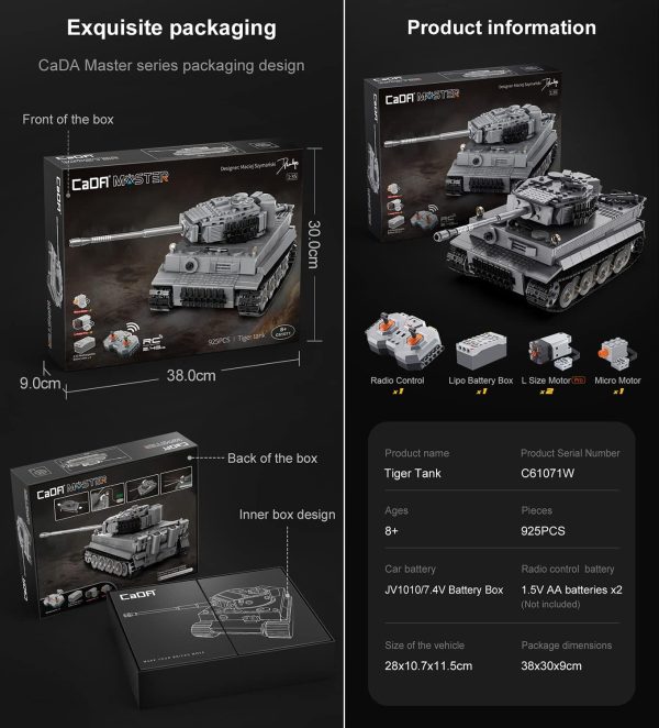 dOMOb Tiger WWII German Tank Building Kit – 2.4G Remote Control Battle Army Build Set – 1:35 RC Tank Model – CaDA Bricks Toy for 14+ Kids & Adults – 925 Building Blocks – for Boys, Hobbyist, Collector - Image 8