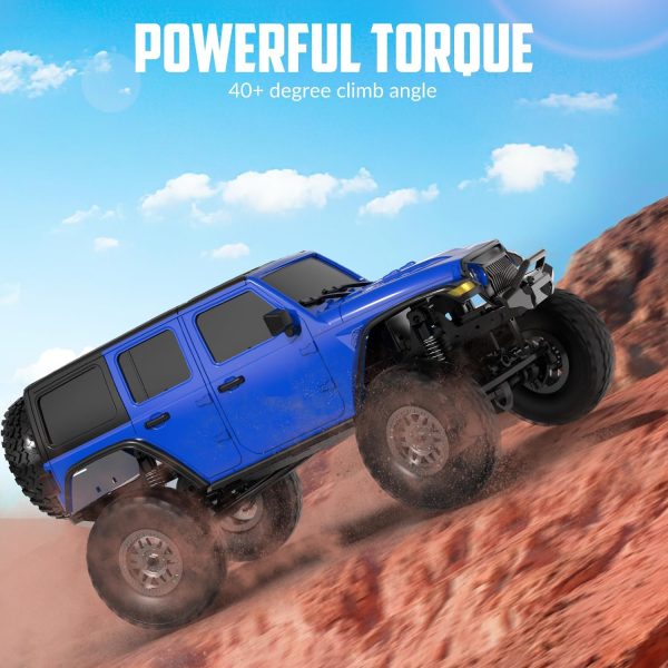 RCS24 Off Road 1/24 RC Truck 4x4 Off Road Crawler Climbing Vehicle All Terrain RC Monster Truck Remote Control Car with Bright Headlight 2 Batteries Waterproof Hobby Toys(RTR Blue) - Image 3