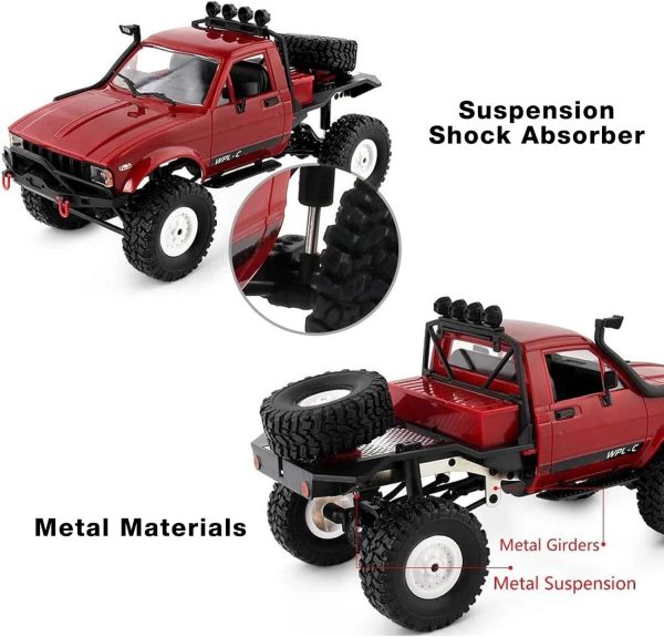 1/16 Scale RC Crawler, WPL C14 RC Truck RTR 4x4 Off-Road 2.4GHz Remote Control RC Rock Crawler with LED Lights for Adults Toy - Image 5