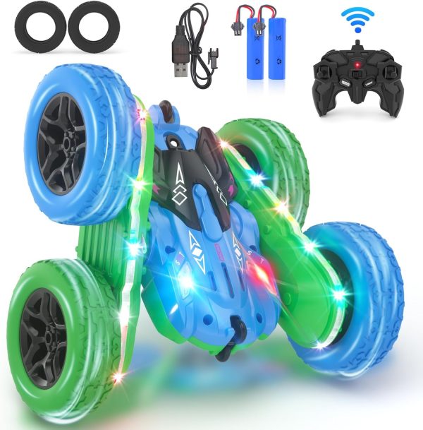 Remote Control Car, RC Cars Toys for Boys Age 5-7, RC Stunt Car Toy with Strip Lights and Headlights, 2.4 Ghz 600mAh Double-Sided 360° Rotating 4WD RC Cars, Fast Race Car Rechargeable Toy for Boys - Image 2