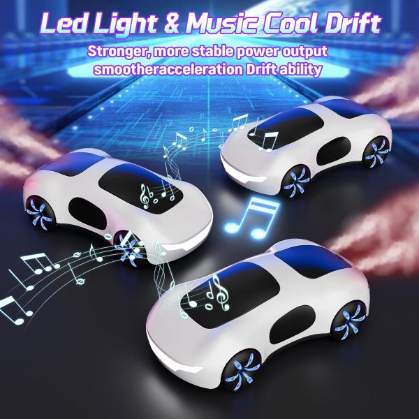 RC Drift Car,2.4Ghz Remote Control Car Kids Toys with LED Lights & Sound & Double Spray Effects 360° Rotating Hobby RC Stunt Car for Boys Girls Racing Christmas Birthday Gifts (White) - Image 7