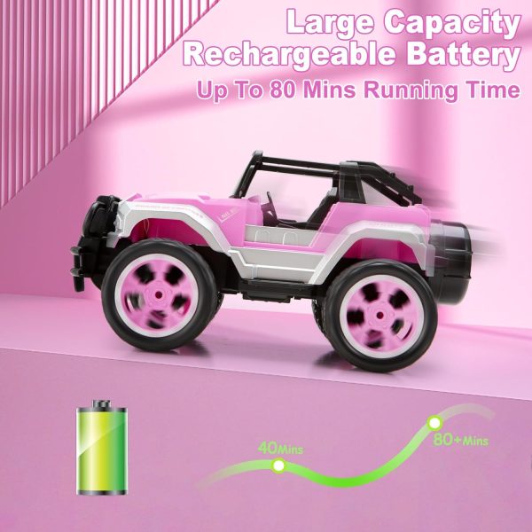 Remote Control Car for Girls, Pink RC Car with Doll and Sticker for Ages 6-10 Years Old Girls, 80 mins with Rechargeable Battery, 1:16 Scale 2.4Ghz, ,OX11S Perfect Christmas Birthday Gifts for Grils - Image 5