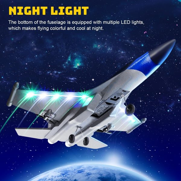 Fistone RC Plane, Remote Control Airplanes, 2.4 Ghz RC Glider with Dual-Motor and LED Lights, F-22 Raptor Fighter Jet with Smart Gyroscope System, Easy to Fly RC Fighter for Beginner Kids Adults - Image 6