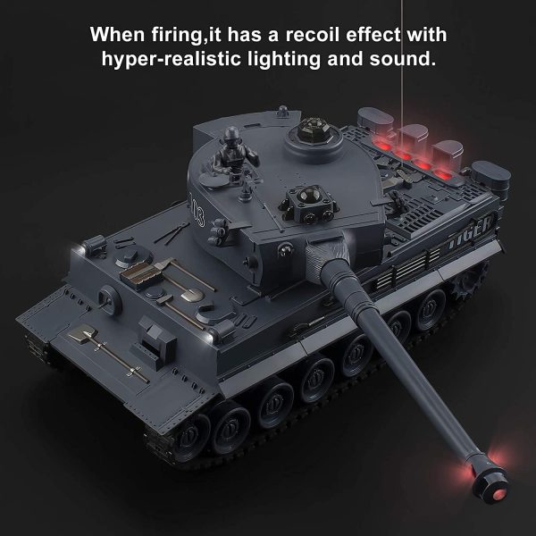 RC Tanks | 1:28 WW2 German Tiger Army Tank Toys for Boys, Adults Gifts 9 Channels Remote Control Vehicles with Sound and Light,RC Military Toys for Kids Boys Girls (Gray) - Image 5