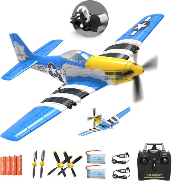 VOLANTEXRC RC Plane - P51 Mustang Ready to Fly with X-Pilot Stabilization - Remote Control Aircraft for Adults, One-Key Aerobatics, 2.4GHz 6-Axis Gyro (Blue) - Image 2