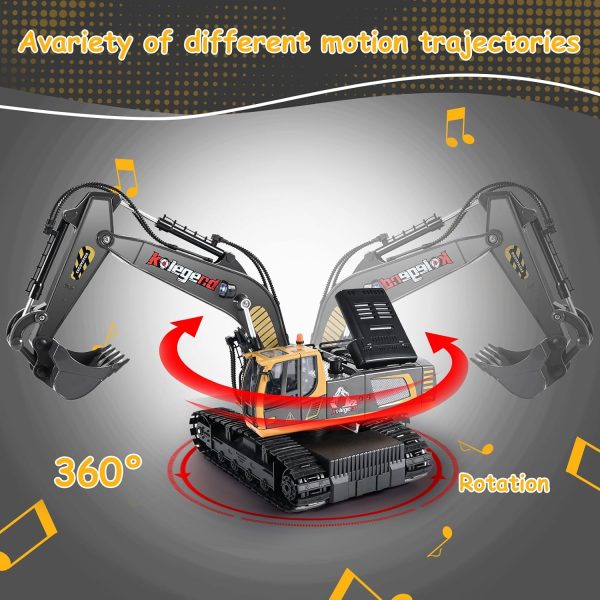 kolegend Remote Control Excavator Toy 16 Inch, 11 Channel RC Construction Vehicles Hydraulic Haulers Digger Toys Gift for 6 7 8 9 10 Years Old Kids Boys - Image 4