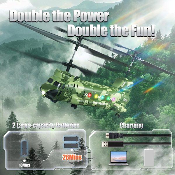 Chinook RC Helicopter，Remote Control Military Helicopter with Camera, Twin-Propeller with Altitude Hold, One Key take Off/Landing, Army RC Helicopter Toys for Boys and Military Fans - Image 7