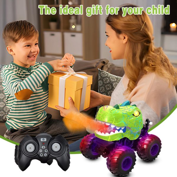 Dinosaur Remote Control Car, 360° Rotating RC Stunt Car Monster Truck Toys with Spray, Light & Sound, 2.4GHz All Terrain RC Cars for Boys Age 4-7, Birthday Gifts for Kids 3-5 6 7 8-12 (Green) - Image 6