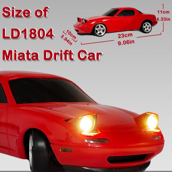 Skymaker LDRC Mazda MX5 Miata RC Drift Car 1/18, 2.4GHz Drifting with Gyro Pop-up Lights, RWD Drift Car for Adult Gift (Red with 2 Batteries) - Image 5