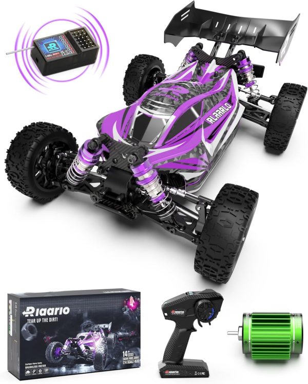 RIAARIO 1:14 RTR Brushless Fast RC Cars for Adults with Independent ESC, Max 63mph Hobby Off-Road RC Trucks, RC Monster Trucks with Carbon Fiber Chassis, Oil Filled Shocks Remote Control Car for Boys - Image 2