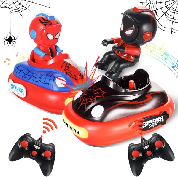 Spider Remote Control Bumper Car Set of 2, Mini RC Car with Light & Sound Effect 360° Rotating Spider Figures Bump and Eject Toy Cars for Kids Boys Girls 3-4 4-6 5-7 8-13 - Image 2