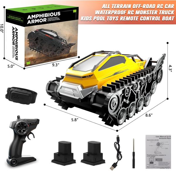 Fistone Amphibious Remote Control Car, 2.4Ghz All-Terrain Remote Control Truck with Gesture Sensing, 360° Rotating RC Tank Crawler Waterproof Off-Road RC Car, RC Boat for Kids Boys - Image 8