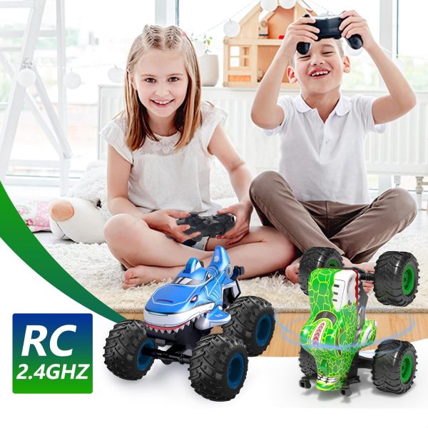 Monster Truck Toy, Shark & Dinosaur Remote Control Car, 2.4Ghz Rchargeable Rc Truck with Music,Lighting Effect,360° Rotating Stunts RC Car Toy for Kids 3-5 6 7 8-12 - Image 6