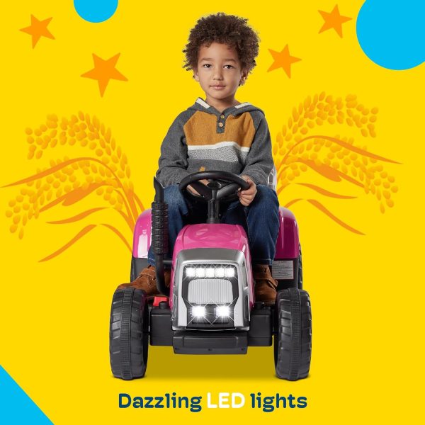 Kidzone 12V 7AH Treaded Tires with Dual 25W Motors Remote Control Battery Powered Electric Tractor with Trailer Toddler Ride On Toy with 3-Gear-Shift 7-LED Lights, MP3 Audio - Red - Image 4