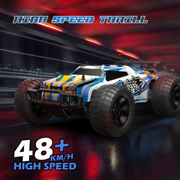 Holyton 1:10 Large High Speed Remote Control Car with LED Shell Lights, 48+ KM/H, 4WD Offroad Monster Truck for Adults & Kids, Hobby RC Truck Vehicle, 2 Battery Crawler Toy Gift for Boy - Image 3