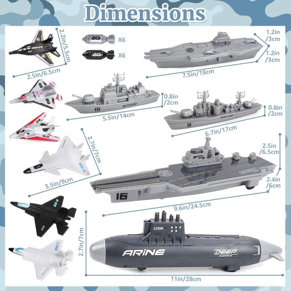 deAO Aircraft Carrier Toy Military Submarine Naval Ship Play Set with 6 PCS Planes Toys, Army Men Toy Battleship for Kids Boys Girls - Image 7